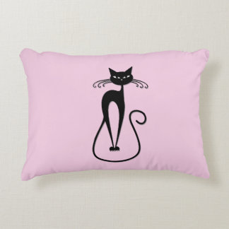 Whimsical Skinny Black Cat Pink Accent Pillow