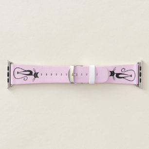 Whimsical Skinny Black Cat Pink Apple Watch Band