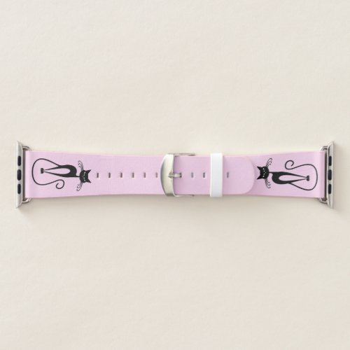 Whimsical Skinny Black Cat Pink Apple Watch Band