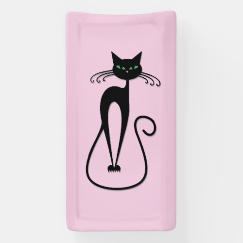 Whimsical Skinny Black Cat Pink Banner