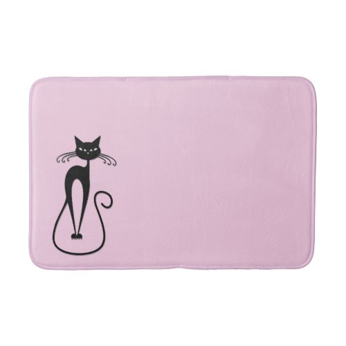 Whimsical Skinny Black Cat Pink Bath Mat