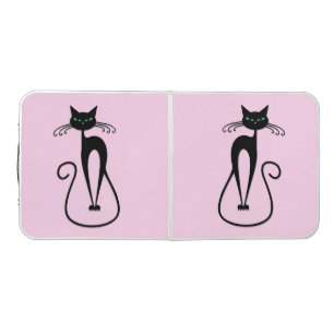 Whimsical Skinny Black Cat Pink Beer Pong Table