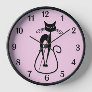 Whimsical Skinny Black Cat Pink Black Numbers Clock