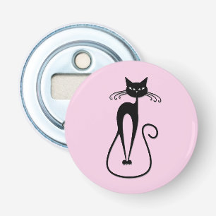 Whimsical Skinny Black Cat Pink Bottle Opener