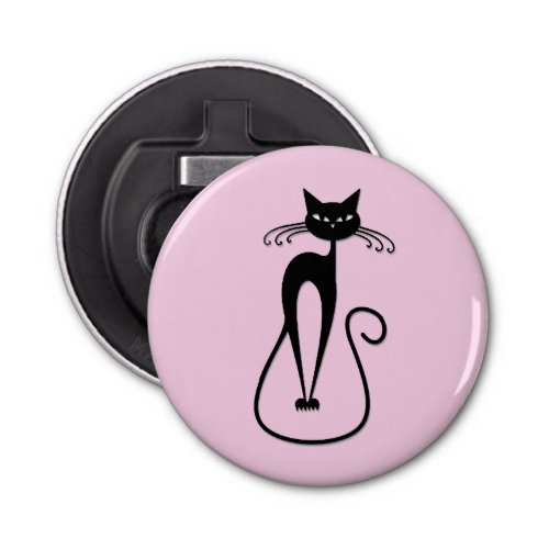 Whimsical Skinny Black Cat Pink Bottle Opener