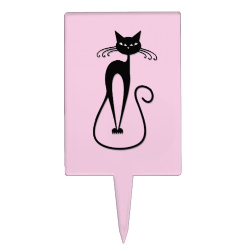 Whimsical Skinny Black Cat Pink Cake Topper