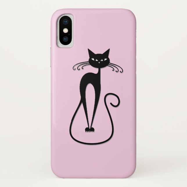 Whimsical Skinny Black Cat Pink Case-Mate iPhone Case (Back)