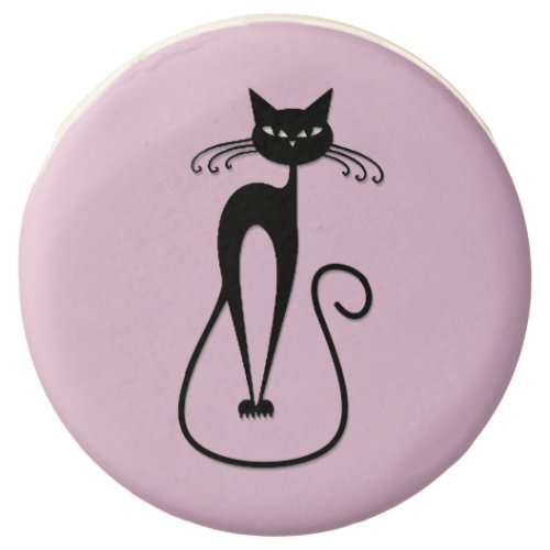 Whimsical Skinny Black Cat Pink Chocolate Covered Oreo