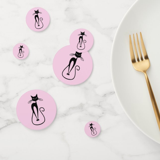 Whimsical Skinny Black Cat Pink Confetti (Group)