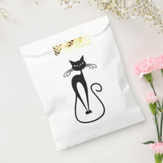 Whimsical Skinny Black Cat Pink Favor Bag