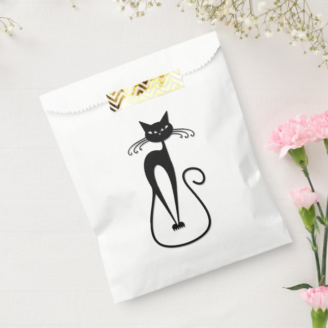 Whimsical Skinny Black Cat Pink Favor Bag (Sealed)
