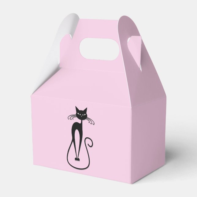 Whimsical Skinny Black Cat Pink Favor Boxes (Front Side)