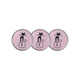 Whimsical Skinny Black Cat Pink Golf Ball Marker