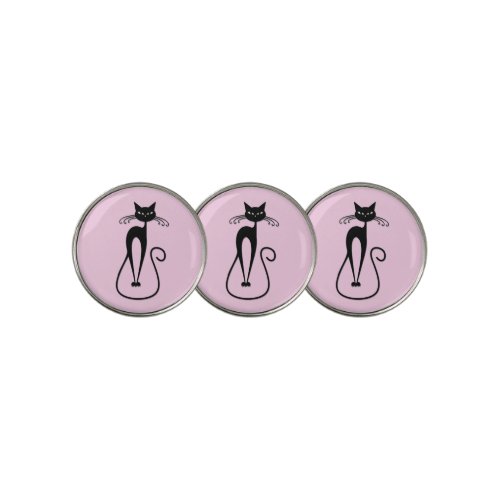 Whimsical Skinny Black Cat Pink Golf Ball Marker