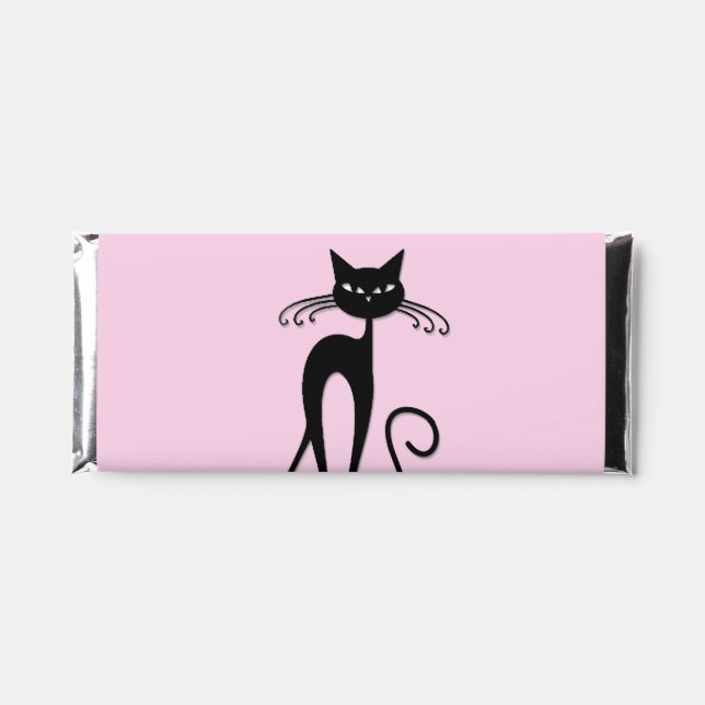 Whimsical Skinny Black Cat Pink Hershey Bar Favors (Front)