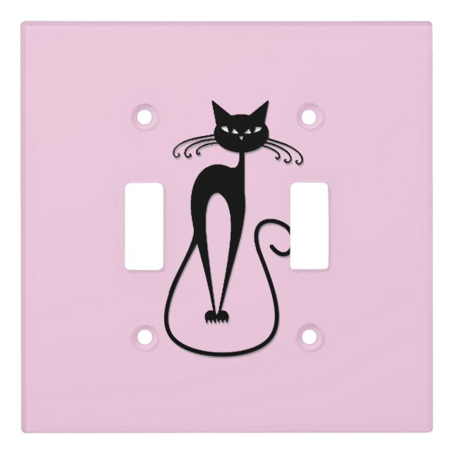 Whimsical Skinny Black Cat Pink Light Switch Cover (Front)
