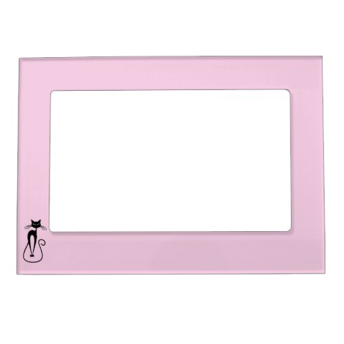 Whimsical Skinny Black Cat Pink Magnetic Frame