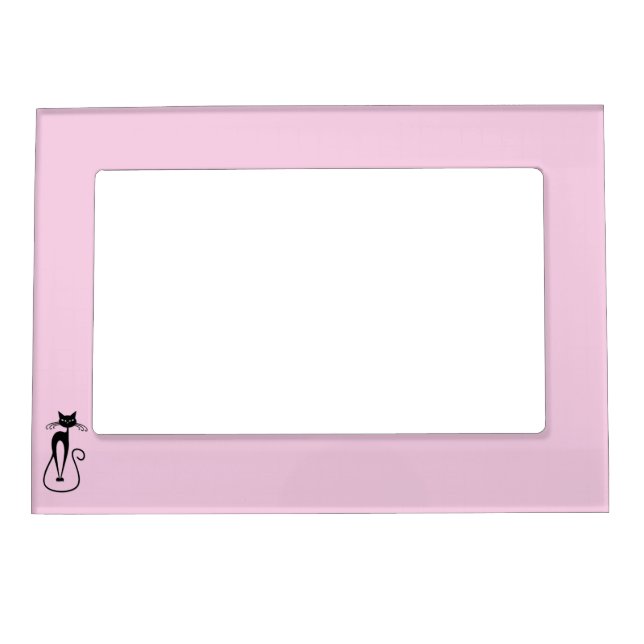 Whimsical Skinny Black Cat Pink Magnetic Frame (Front)