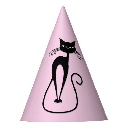 Whimsical Skinny Black Cat Pink Party Hat