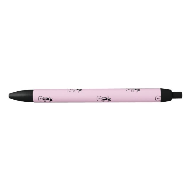 Whimsical Skinny Black Cat Pink Pen (Front)