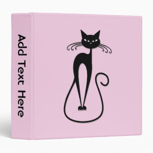 Whimsical Skinny Black Cat Pink Personal 3 Ring Binder