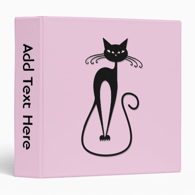 Whimsical Skinny Black Cat Pink Personal 3 Ring Binder (Front/Spine)