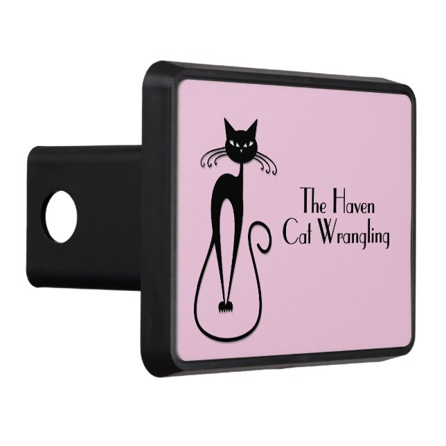 Whimsical Skinny Black Cat Pink Personal Hitch Cover (Right)