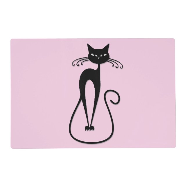 Whimsical Skinny Black Cat Pink Placemat (Front)