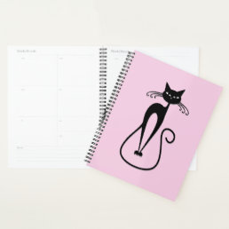 Whimsical Skinny Black Cat Pink Planner