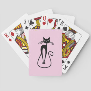 Whimsical Skinny Black Cat Pink Poker Cards