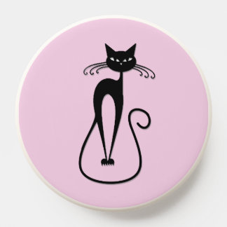 Whimsical Skinny Black Cat Pink PopSocket