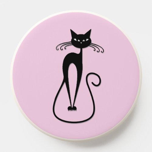 Whimsical Skinny Black Cat Pink PopSocket