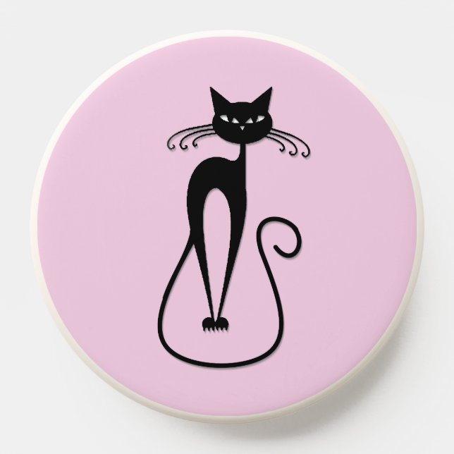 Whimsical Skinny Black Cat Pink PopSocket (Popsocket)