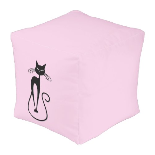 Whimsical Skinny Black Cat Pink Pouf