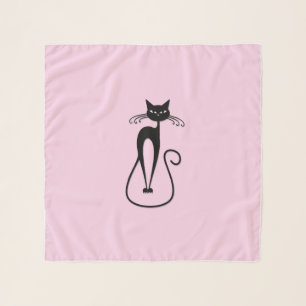Whimsical Skinny Black Cat Pink Scarf