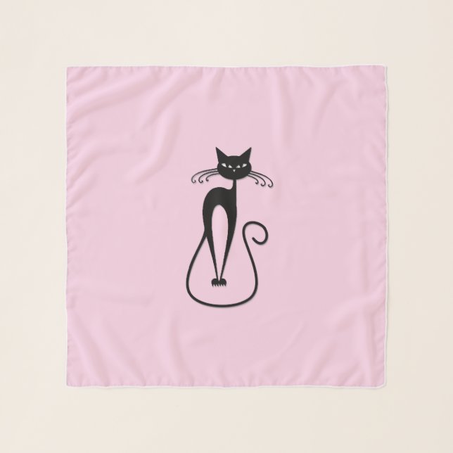 Whimsical Skinny Black Cat Pink Scarf (Front)