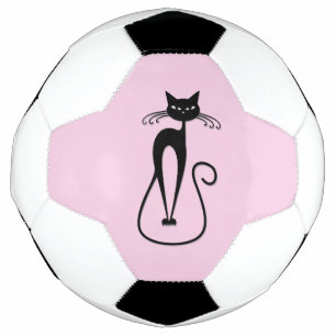 Whimsical Skinny Black Cat Pink Soccer Ball