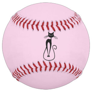 Whimsical Skinny Black Cat Pink Softball