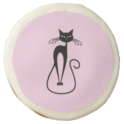 Whimsical Skinny Black Cat Pink Sugar Cookie