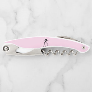 Whimsical Skinny Black Cat Pink Waiter's Corkscrew