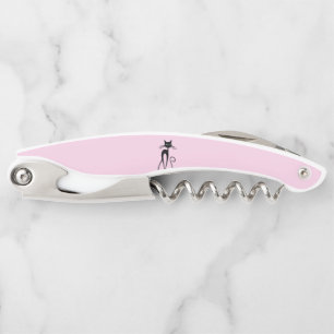 Whimsical Skinny Black Cat Pink Waiter's Corkscrew