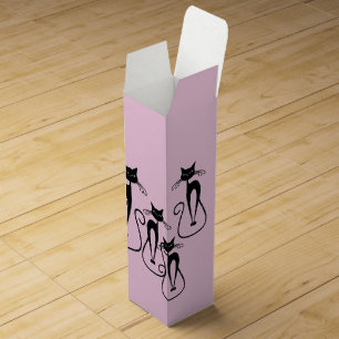 Whimsical Skinny Black Cat Pink Wine Box