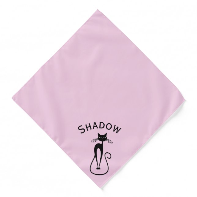 Whimsical Skinny Black Cat Pink with Name Bandana (Front)