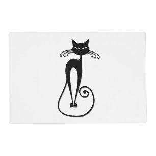 Whimsical Skinny Black Cat Placemat