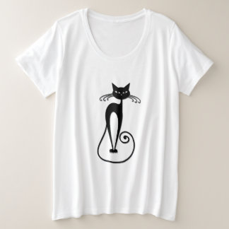 Whimsical Skinny Black Cat Plus Size T-Shirt