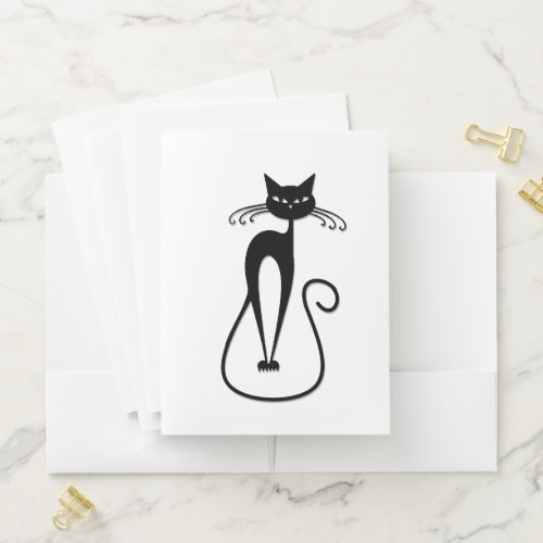 Whimsical Skinny Black Cat Pocket Folder