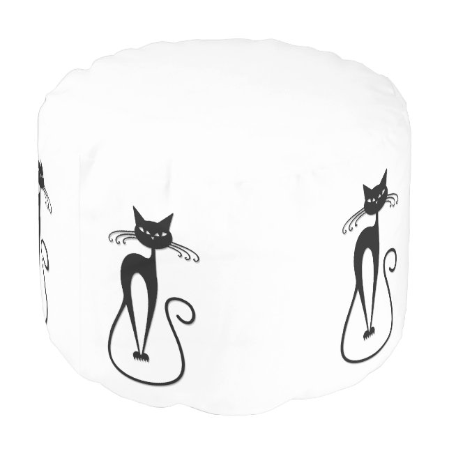 Whimsical Skinny Black Cat Pouf (Angled Back)