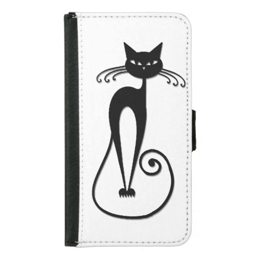 Whimsical Skinny Black Cat Samsung Galaxy S5 Wallet Case
