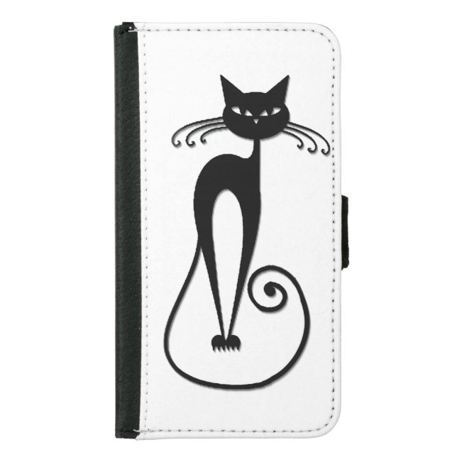 Whimsical Skinny Black Cat Samsung Galaxy Wallet Case (Front)