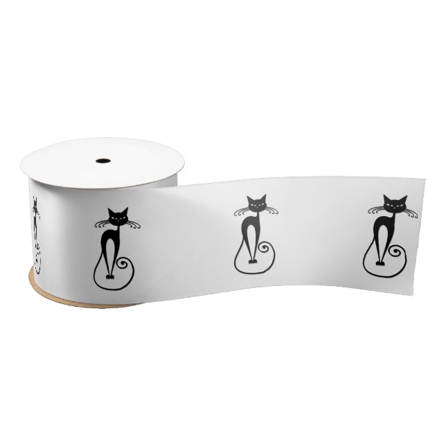 Whimsical Skinny Black Cat Satin Ribbon (Spool)